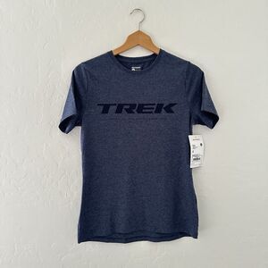Trek T-Shirt Womens Medium Navy Blue Bontrager Logo Tee Chemise Bike Bicycle New